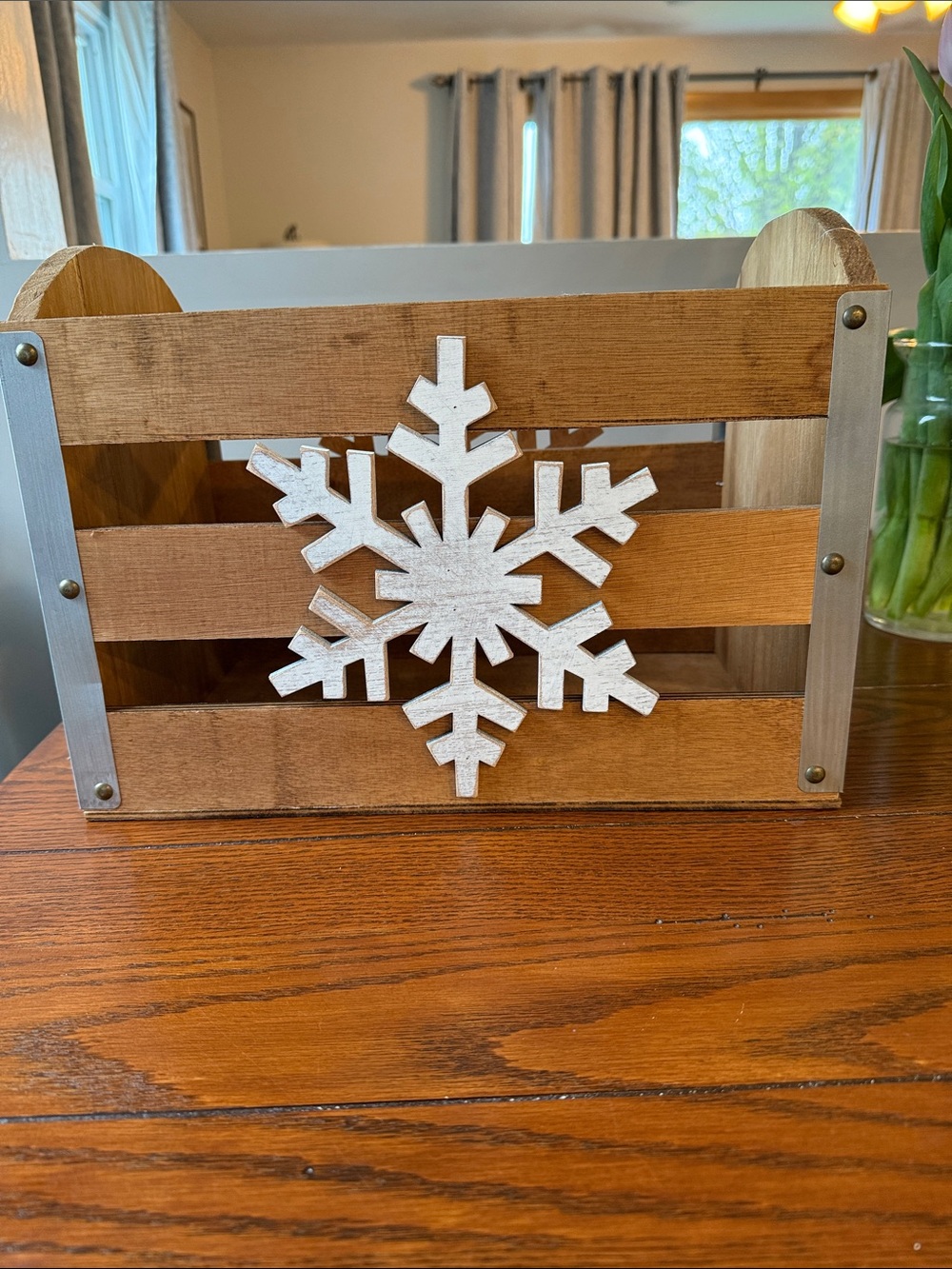 Ashland Wooden Holiday Crate with White Snowflake